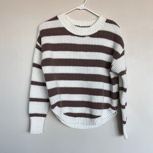 SO Brown White Striped Sweater Womens Size L Knit Ribbed Cozy Neutral Fall